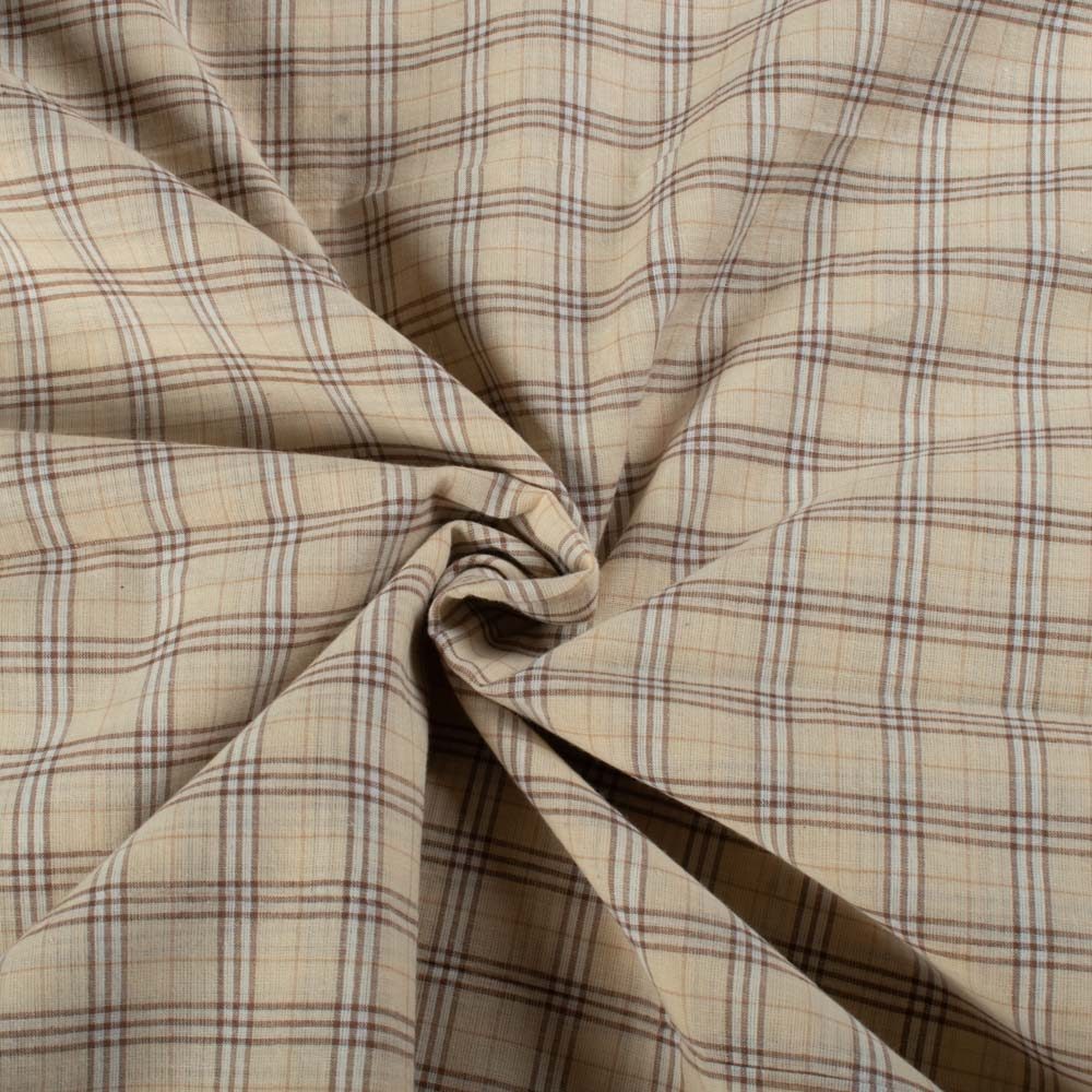 Cream, Brown and White Check Cotton
